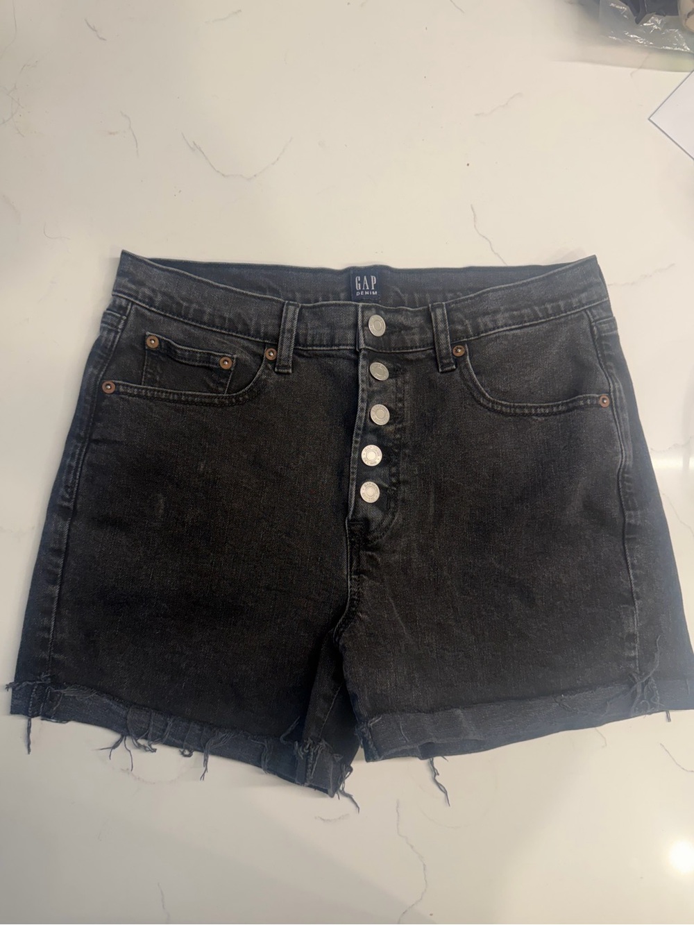 GAP Black Button-Front High-Rise Denim Shorts